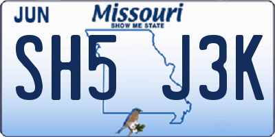MO license plate SH5J3K