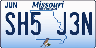 MO license plate SH5J3N