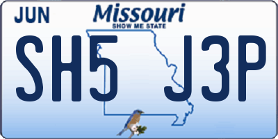 MO license plate SH5J3P