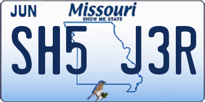 MO license plate SH5J3R