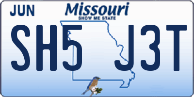 MO license plate SH5J3T