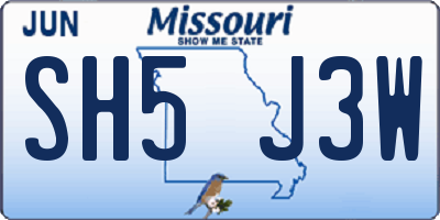 MO license plate SH5J3W