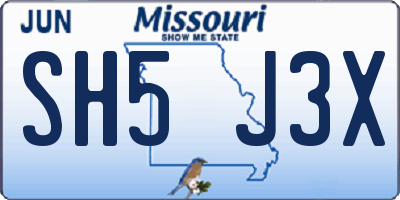 MO license plate SH5J3X