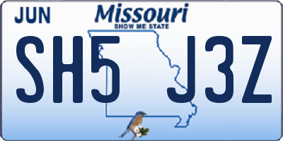 MO license plate SH5J3Z