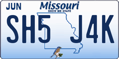 MO license plate SH5J4K