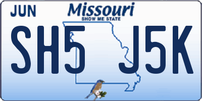 MO license plate SH5J5K