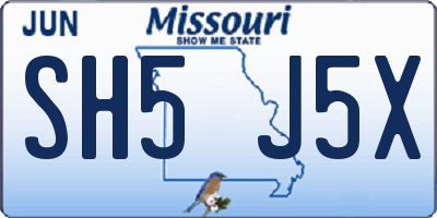 MO license plate SH5J5X