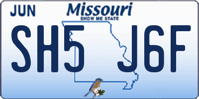 MO license plate SH5J6F
