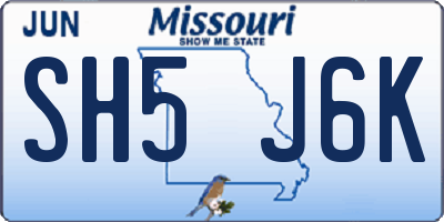 MO license plate SH5J6K