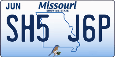 MO license plate SH5J6P