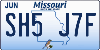 MO license plate SH5J7F