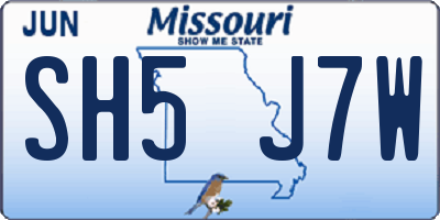 MO license plate SH5J7W