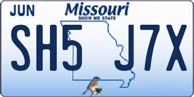 MO license plate SH5J7X