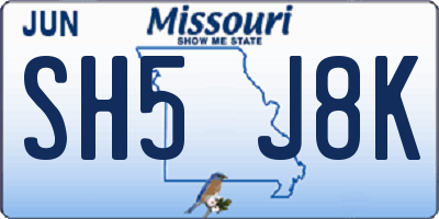 MO license plate SH5J8K