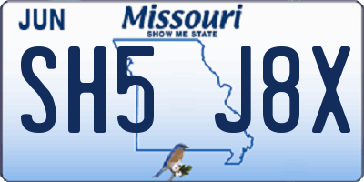 MO license plate SH5J8X