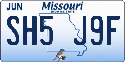 MO license plate SH5J9F
