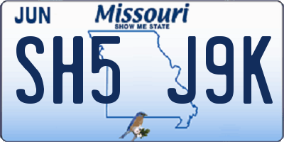 MO license plate SH5J9K
