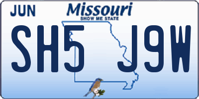 MO license plate SH5J9W