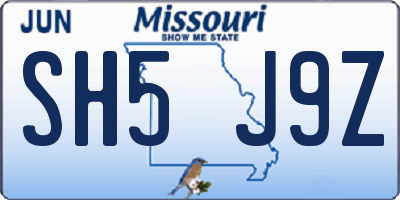 MO license plate SH5J9Z