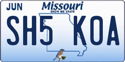 MO license plate SH5K0A