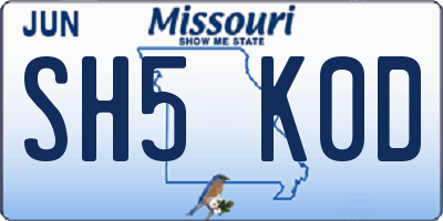 MO license plate SH5K0D