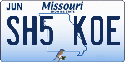 MO license plate SH5K0E