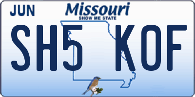 MO license plate SH5K0F