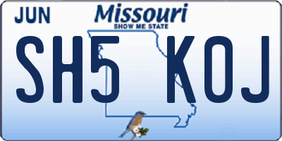 MO license plate SH5K0J