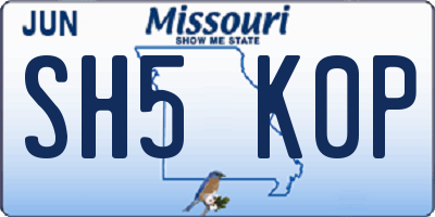 MO license plate SH5K0P