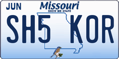 MO license plate SH5K0R