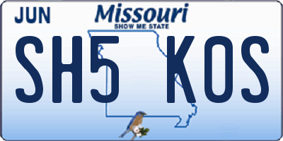 MO license plate SH5K0S