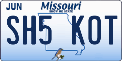 MO license plate SH5K0T