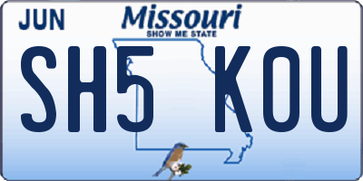 MO license plate SH5K0U