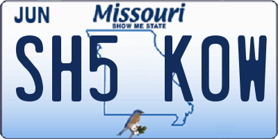 MO license plate SH5K0W