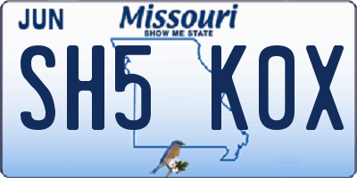 MO license plate SH5K0X