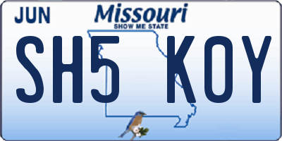 MO license plate SH5K0Y