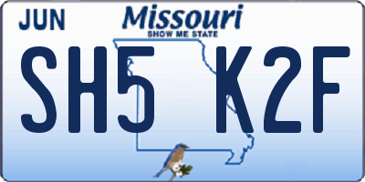 MO license plate SH5K2F
