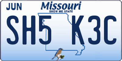 MO license plate SH5K3C