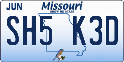 MO license plate SH5K3D