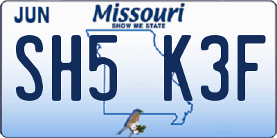 MO license plate SH5K3F