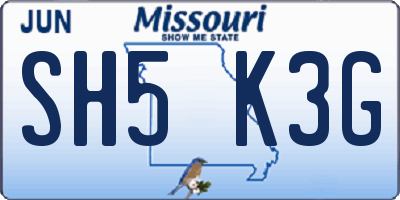 MO license plate SH5K3G