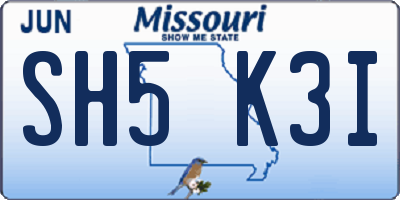 MO license plate SH5K3I