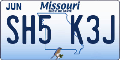 MO license plate SH5K3J
