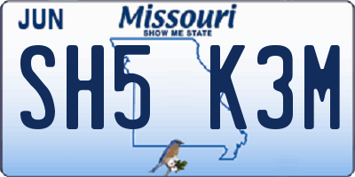 MO license plate SH5K3M