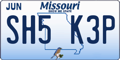 MO license plate SH5K3P