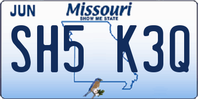 MO license plate SH5K3Q