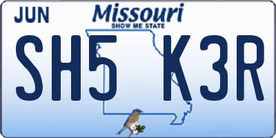 MO license plate SH5K3R