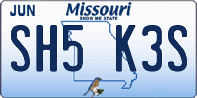 MO license plate SH5K3S