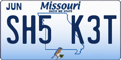 MO license plate SH5K3T