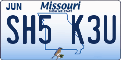 MO license plate SH5K3U